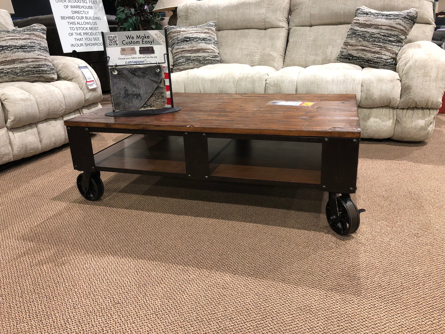 Wood Cocktail Table W/ Casters