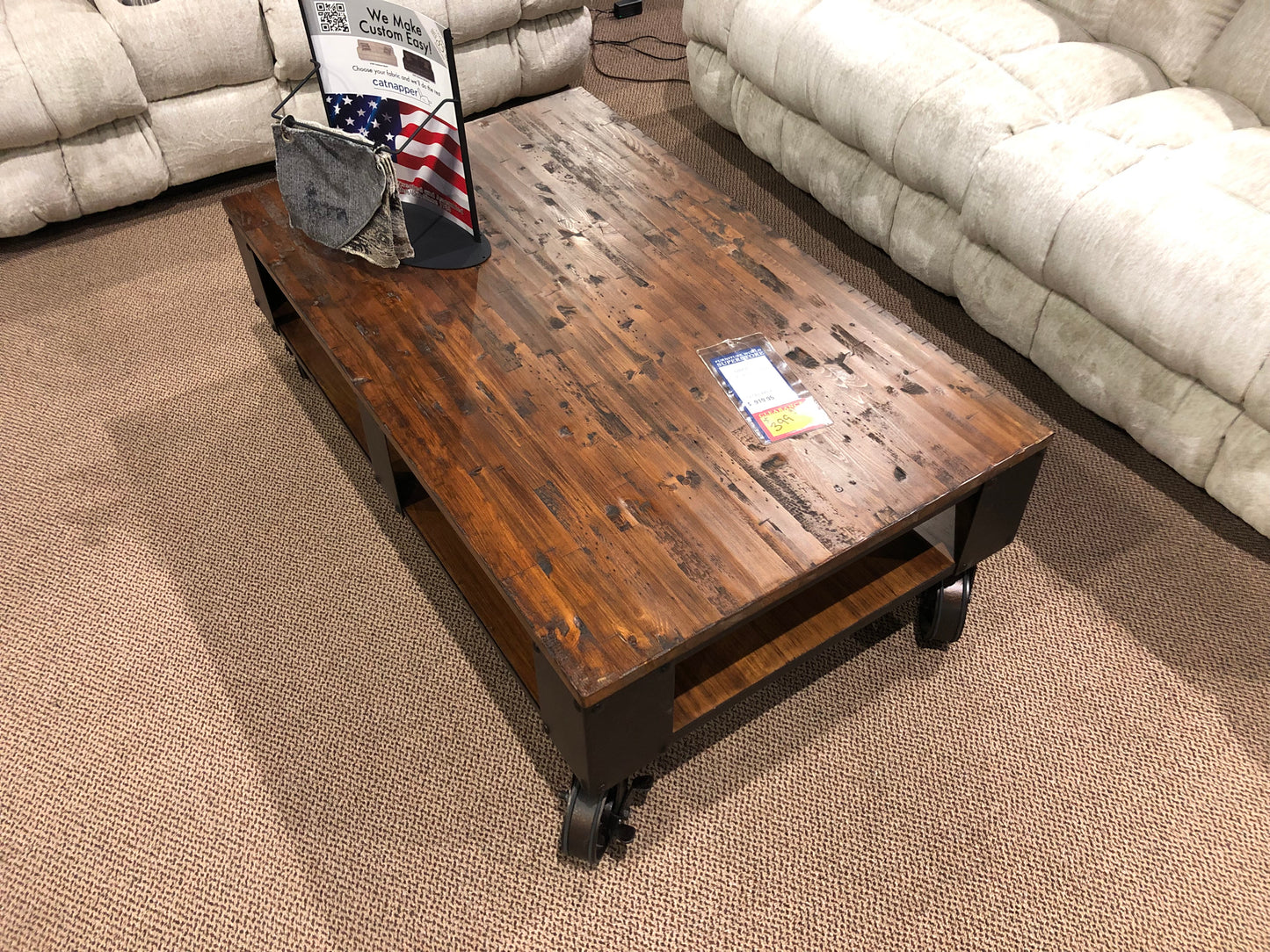 Wood Cocktail Table W/ Casters