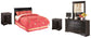 Huey Vineyard Full Sleigh Headboard with Mirrored Dresser and 2 Nightstands